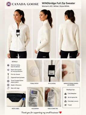 Canada Goose Windbridge Full Zip Sweater Women’s XS White Wool Hybrid Jacket NWT
